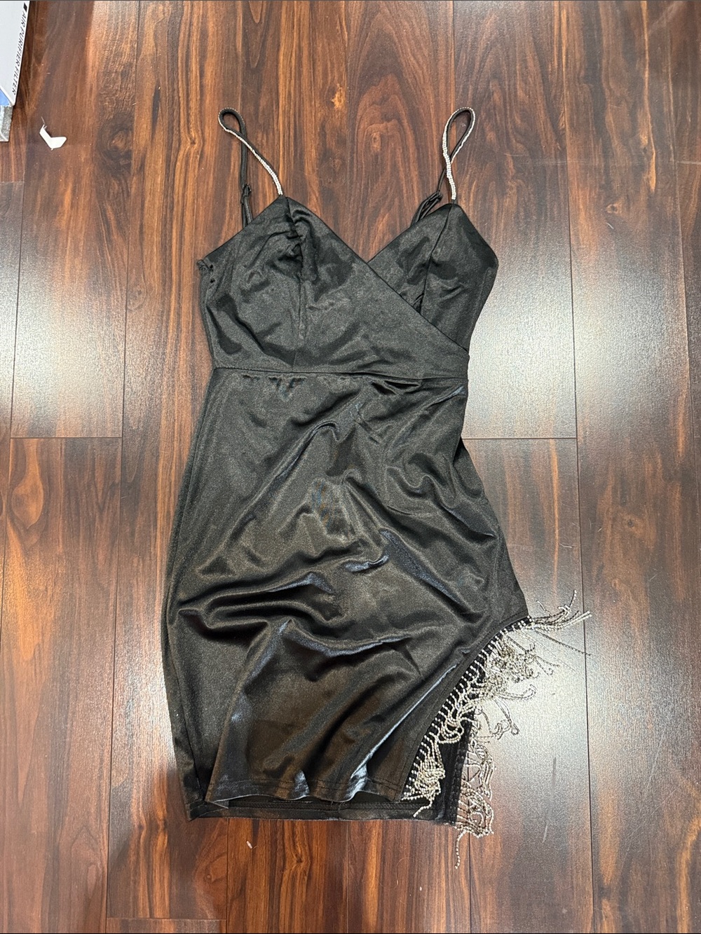 Little Black Slip Dress with Beaded Fringe